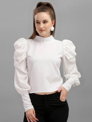 DL Fashion Casual Full Sleeve Solid Women White Top