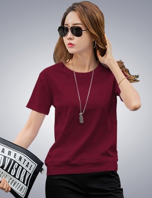 EyeBogler Casual Half Sleeve Printed Women Maroon Top