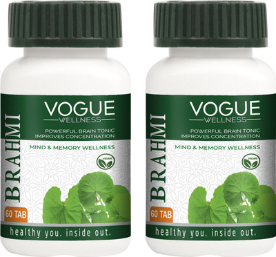 Vogue Wellness Brahmi Tablets Powerful Brain Tonic For Mind & Memory Wellness(2 x 60 Tablets)