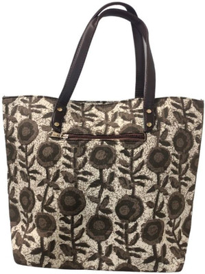 IndiaFx Latest hand block printed cotton fabric shopping bag with 3 combo set for bag Waterproof Shoulder Bag(Black, 16 inch)