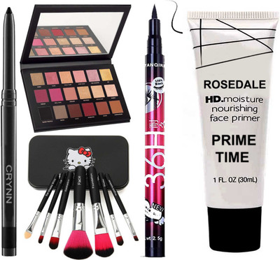 Crynn Smudge Proof Kajal & Rose Gold Remastered Velvet Eyeshadow Palette & Yanqina 36H Deep Black Eyeliner & Naked Perfect Set of 7 Makeup Brush & The Matte Illuminating Glow Face Primer(11 Items in the set) Crynn Smudge Proof Kajal & Rose Gold Remastered Velvet Eyeshadow Palette & Yanqina 36H Deep Black Eyeliner & Naked Perfect Set of 7 Makeup Brush & The Matte Illuminating Glow Face Primer(11 Items in the set)