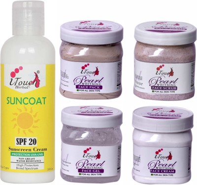 I TOUCH HERBAL Pearl Scrub , Cream , Pack , Gel 500 Ml X 4 + Suncoat S.P.F 20 - 100 ml ( Pack Of 5 )(5 Items in the set)