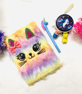 13House Beautifull Unicorn Face Style A5 Fur Diary Notebook A5 Diary RULED 99 Pages(Multicolor, Pack of 5)