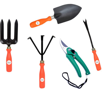 IAGT Weeder::Hand Rake::Big Trowel::Garden Fork::German Pruner Garden Tool Kit(5 Tools)