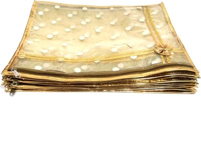 3DB Polka Golden Transparent 2 Single Packing All Side Transparent Polka Printed 3 layer Saree Cover Storage Box (Wedding Collection Gift) Premium Clothes Cover Garment Organizer Saree Case Sari Pouch Storage Bag Set of 6 360DB/12/20(Golden)