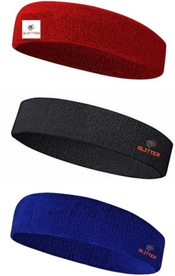 Glitter Non Slip Moisture Wicking Work Out Cotton Headband For Men's & Women's Headband Head Support(Red, Black, Blue)