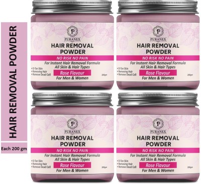 puranex Hair Removal Powder (Rose Fragrance) For Underarms, Hand, Legs & Bikini Line Three in one Use For D-Tan Skin, Removing Hair, Remove Dead cell (For Easy Hair Removal No Risk No Pain) Men & Women - 800 GM (Pack of 4-200 GM) Wax(800 g, Set of 4)