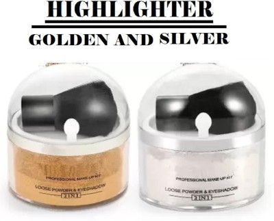 ADJD Silver Shimmery Shiny & Golden Shiny Face Makeup Shimmer Powdery  Highlighter(GOLD HIGHLIGHTER, SILVER HIGHLIGHTER)