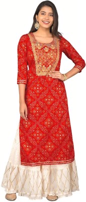 preanana photo farming Women Printed Straight Kurta(Red)