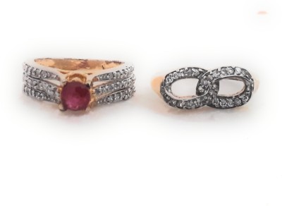 Preet Art Jewellery Brass, Stone, Crystal Ruby, Diamond Rhodium, Gold Plated Ring Set