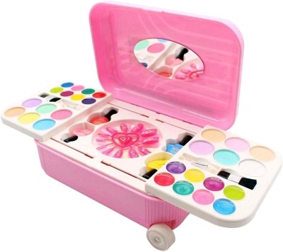 Satisfyshop 2 in 1 Cosmetic Trolley Bag With Real Makeup Palette and Nail Art kit for Kids Pretend Play Toy for Girls ( Multicolour )