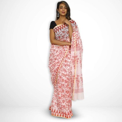 sourav biswas Self Design Jamdani Pure Cotton, Viscose Rayon Saree(White)