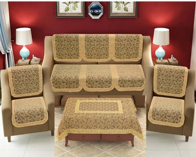 croox Cotton 3 Seater Sofa Floral Cover(Pack of 7 Gold)