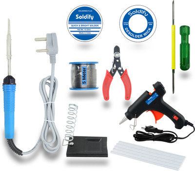 Soldify Basic Bundle Electric 30W Soldering Iron Machine Tool Kit - Set of 9 with Flux Paste and Wire 30 W Simple(Flat Tip)
