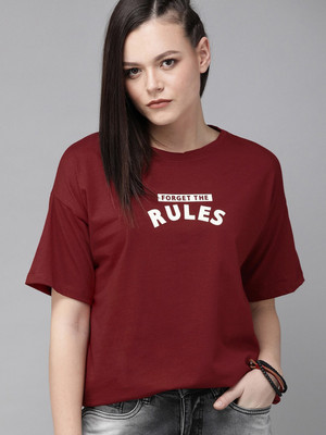 Roadster Printed Women Round Neck Blue T-Shirt