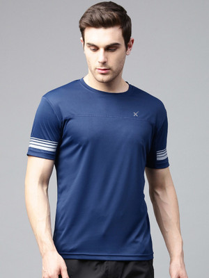 HRX by Hrithik Roshan Solid Men Round Neck Dark Blue T-Shirt