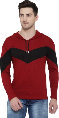 MOHAN CREATIONS Colorblock Men Hooded Neck Maroon, Black T-Shirt