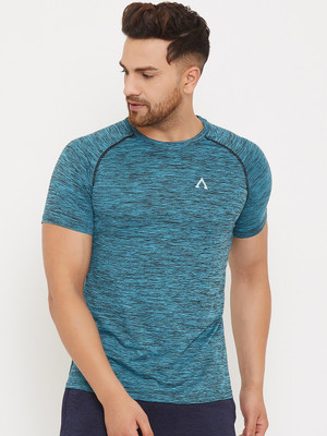 Austin Wood Self Design Men Round Neck Blue T-Shirt