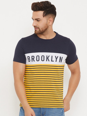 Austin Wood Striped Men Round Neck Yellow T-Shirt