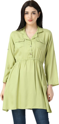 C.Cozami Casual Full Sleeve Solid Women Green Top