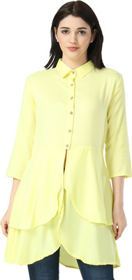 C.Cozami Casual 3/4 Sleeve Solid Women Yellow Top