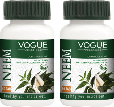 Vogue Wellness Neem Tablets For Healthy Glowing Skin & Controls Acne(2 x 60 Tablets)