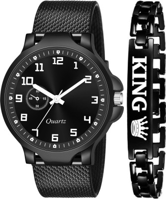 AMINO JEW_22_K_561 NEW ARRIVAL BLACK KING BRACELET WITH BLACK DIAL AND MESH STRAP SPORTY LOOK ANALOG WITH QUARTZ WATCH Analog Watch - For Boys