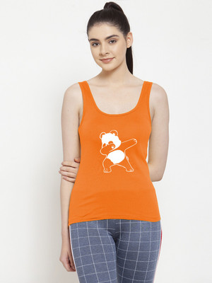 FBAR Graphic Print Women Round Neck Orange T-Shirt
