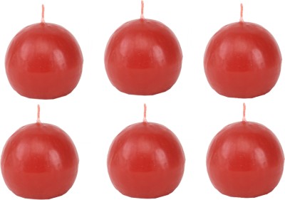 Sitara Crafts ( 2X2 Inch)|Red Round-shaped Sphere Ball Candle | Set Of 6|Unscented Premium Wax |25 Hour Long Burning |for Home Decorations Candle(Red, Pack of 6)