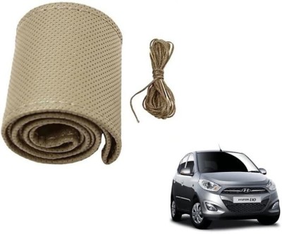 POOJATRADERSSS Hand Stiched Steering Cover For Hyundai i10, i10 Active, i10 Active, i20, Xcent(BEIGE, Leather)