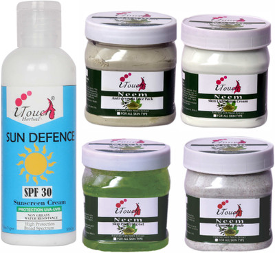 I TOUCH HERBAL Neem Scrub , Cream , Pack , Gel 500 Ml X 4 + SunDefence S.P.F 30 - 100 ml ( Pack Of 5 )(5 Items in the set)