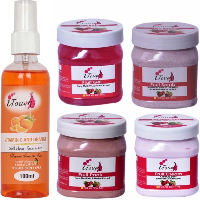 I TOUCH HERBAL Fruit Scrub , Cream , Pack , Gel 500 Ml X 4 + Vitamin C & Orange Face Wash 100 Ml ( Pack Of 5)(5 Items in the set)