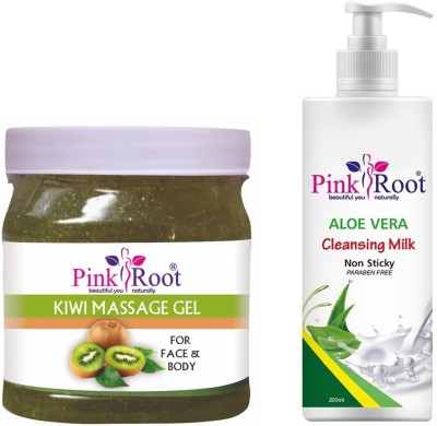 PINKROOT Kiwi Massage Gel 500ml with Aloe Vera Cleansing Milk 200ml(2 Items in the set)