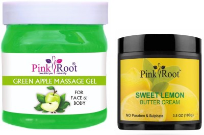 PINKROOT Green Apple Massage Gel 500ml with Sweet Lemon Cream 100gm(2 Items in the set)