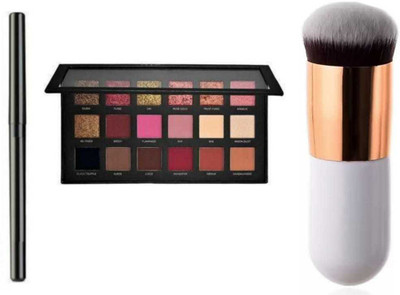 FUSION FLY Smudge Proof Essential Makeup HD2 Beauty Kajal & Rose Gold Eyeshadow Palette & Round Shape Makeup Brush(3 Items in the set)