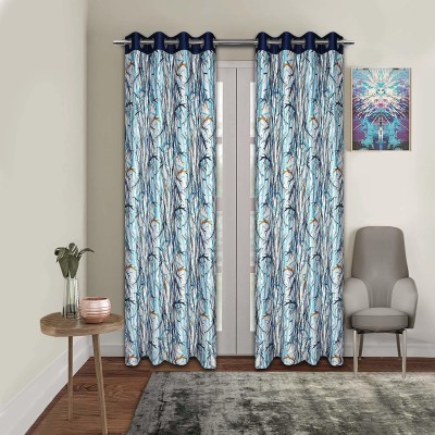 Ami Creation 213 cm (7 ft) Polyester Room Darkening Door Curtain (Pack Of 2)(Printed, Blue)
