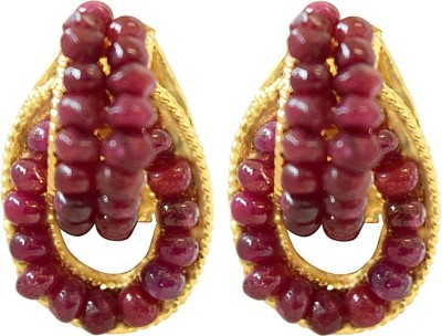 SURAT DIAMONDS Red Real Ruby Beads and Geometrical Shaped Gold Plated Earrings Ruby Metal Drops & Danglers