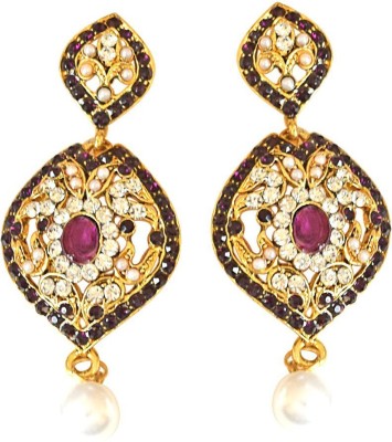 Surat Diamond Haseena - Ethnic Metal Gold Plated and Pearl Chand Bali Earrings for Women, Purple, White & Golden Metal Drops & Danglers