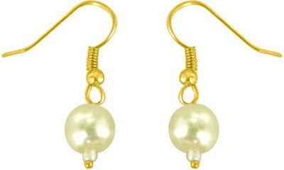 Surat Diamond White Clouds - Round Yellow Imitation Shell Pearl & Gold Plated Hanging Earrings Metal Drops & Danglers