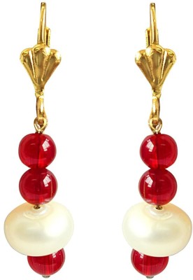 SURAT DIAMONDS Drop Red - Real and White Pearls and Stone Hanging Earrings for Women Pearl Metal Drops & Danglers