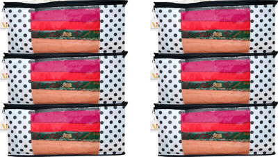 Ankit International BBSC_06_AI Saree Cover Designer Polka Dot Design 6 Piece Non Woven Fabric Saree Cover Set with Transparent Window, Extra Large, Black & White POLKA-6 BBSC_06_AI(White)
