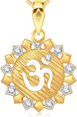 VSHINE FASHION JEWELLERY Om Shaped God Pendant Lord Religious Idol White American Diamond studded Pendant Locket with Chain Gold Plated Stylish Fancy Latest Design Collection Fashion Jewellery for Women, Girls, Boys and men Gold-plated Cubic Zirconia Alloy, Brass Pendant