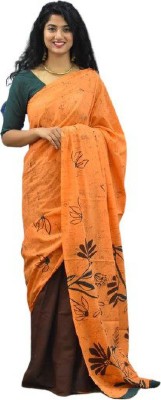 Kiaaron Blocked Printed Bollywood Pure Cotton Saree(Orange)