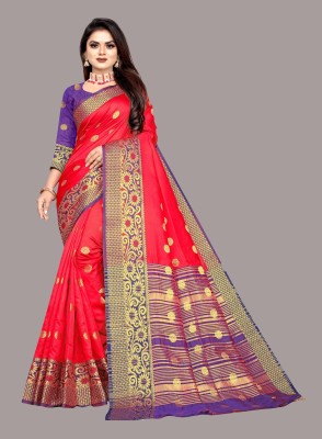 nasit creation Striped, Woven Bollywood Silk Blend Saree(Red)