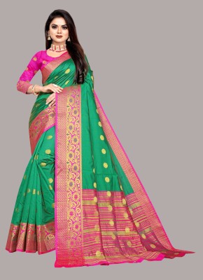 nasit creation Striped, Woven Bollywood Silk Blend Saree(Green)