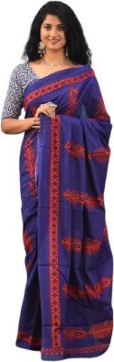 Kiaaron Blocked Printed Bollywood Pure Cotton Saree(Blue)