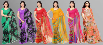 kashvi sarees Floral Print Daily Wear Georgette Saree(Pack of 6, Multicolor)