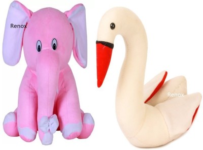 Renox Very Special & Cute Combo of High Quality Plush soft toys (Pack of 2) Baby Elephant & Swan For Kids, Girls, Gift & Decoration(Teddy Bear)  - 25 cm(Pink, Beige)
