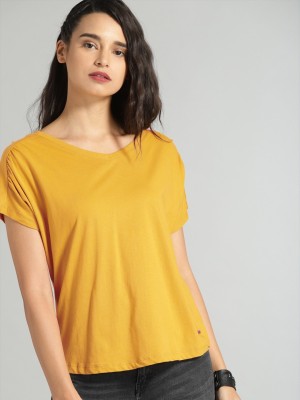 Roadster Solid Women Round Neck Yellow T-Shirt