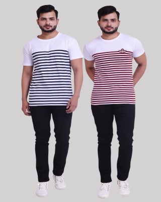 COUPLESTUFF.IN Striped Men Round Neck White, Black, Red T-Shirt